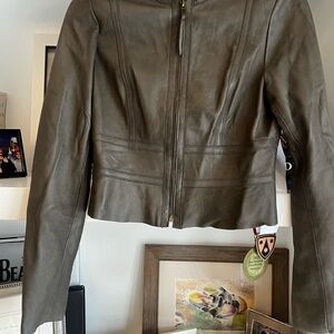 Leather Zip-Front Women's Jacket in taupe